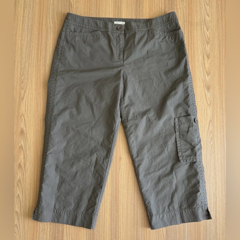 Eileen Fisher Cargo Capri Pants Wmns L Taupe Casual Travel Khaki Safari Utility